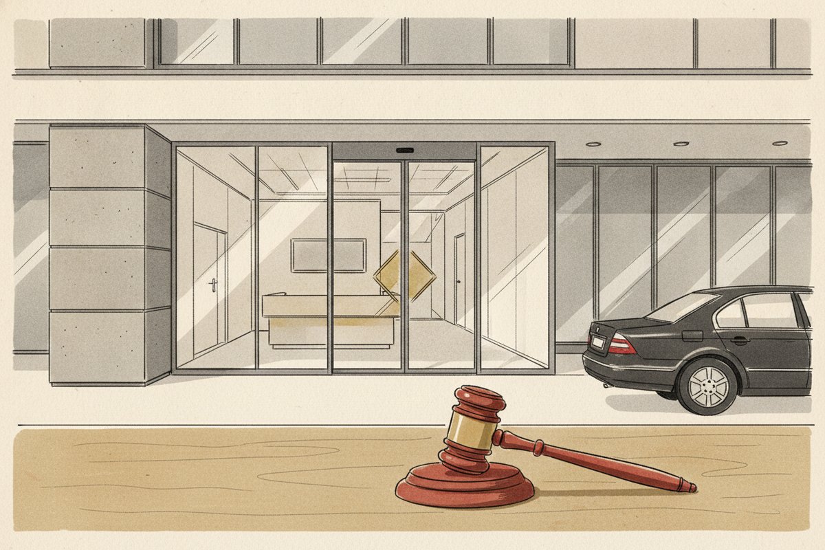 Ilustrace: Vstup do administrativní budovy IKEM (AI, stylizovaná)