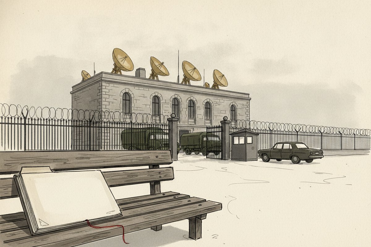Ilustrace: Generální štáb armády a mikrovlnné antény na střeše (AI, stylizovaná)